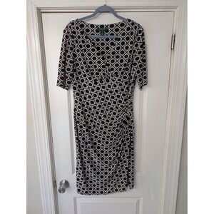 Lauren Ralph Lauren Black Geometric Faux Wrap Sheath Dress Size 14 career office